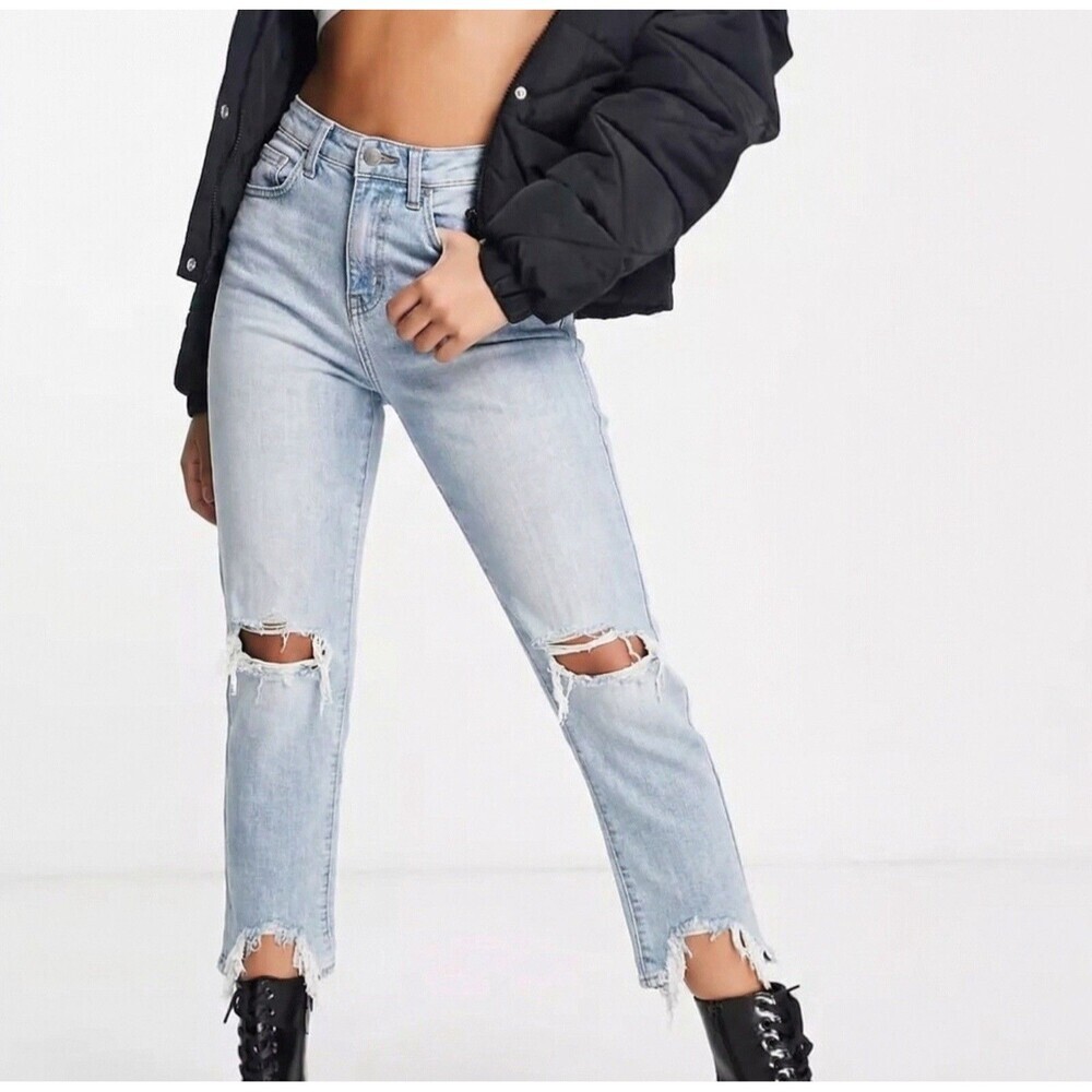 L'Agence High Line Skinny Jeans 24 (25x26) Blue Distressed Denim Womens NWT $265